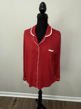 Celestial Dreams Pajama Top Womens XL Red Polka Dot Long Sleeve Button Up Shirt